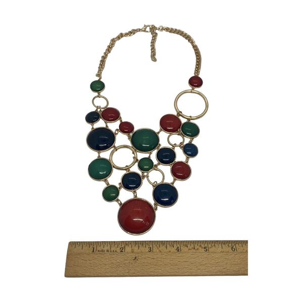 Fabulous Fashion 15” Gold Chain Necklace & Earrings Red Green Blue Disc Bib USA - Picture 12 of 16